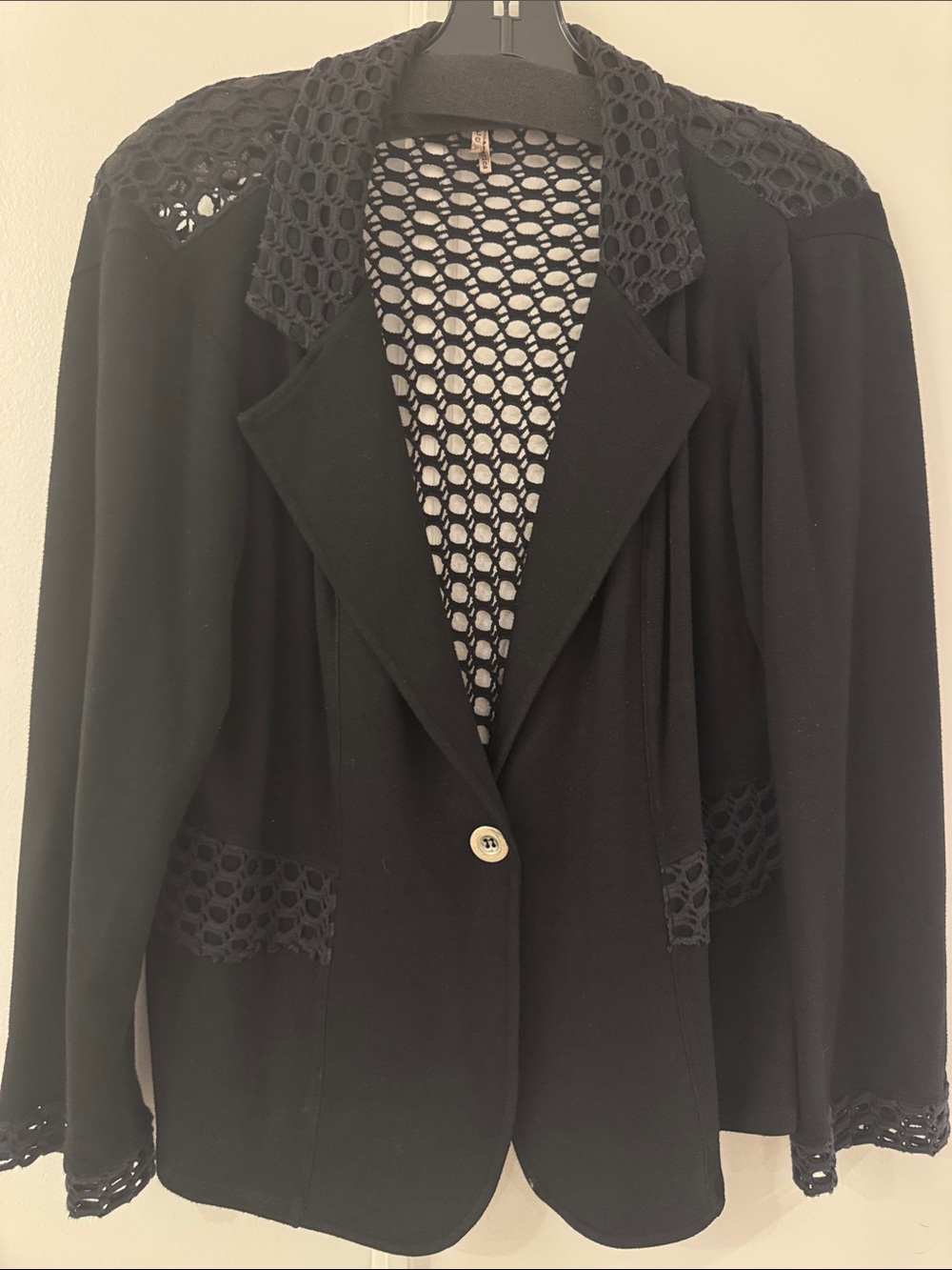 Pete Classic Black Women's Blazer with Crochet Accents